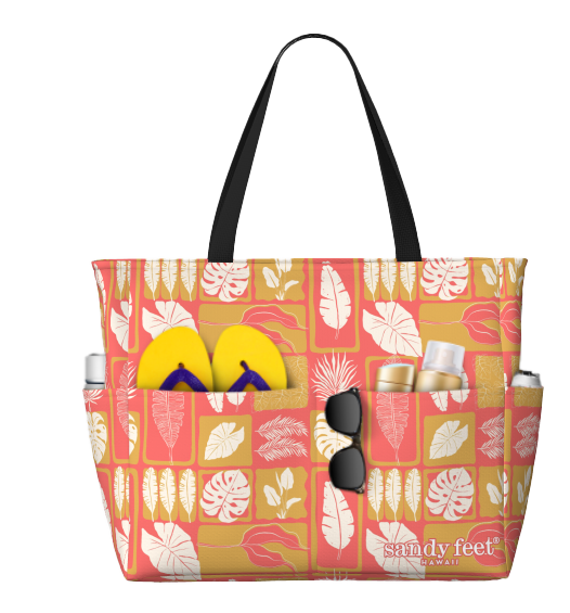 Tropical Leaves Pink & Gold XL Beach Bag