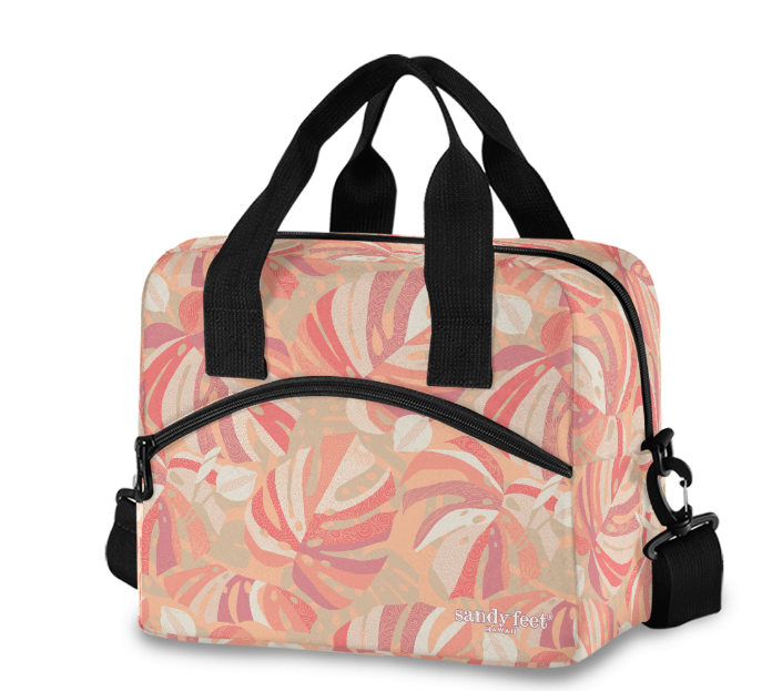 Peachy Pink Monstera Insulated Lunch Tote