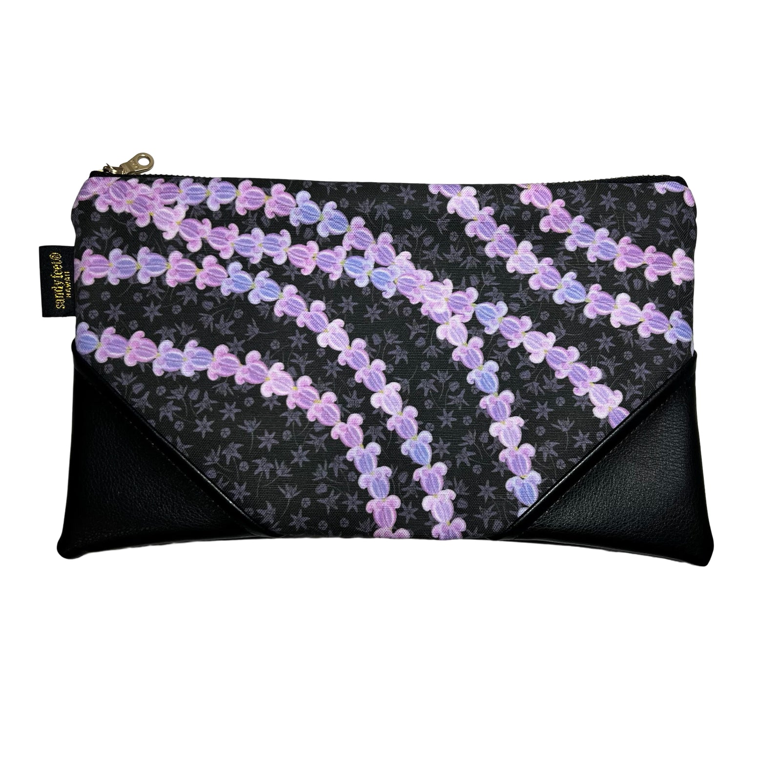 Large Crown Flower Wavy Black Zipper Clutch