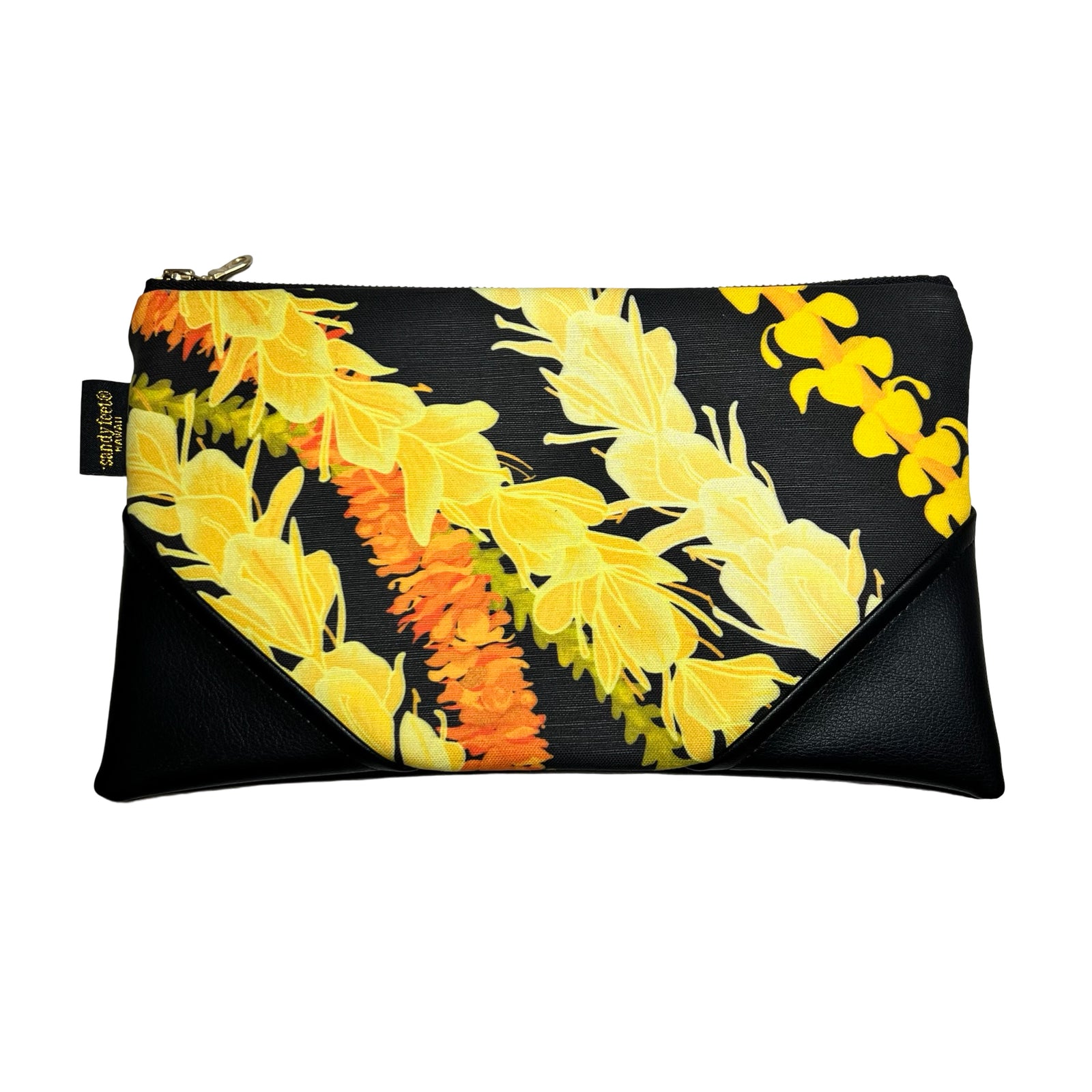 Large Black Lei Zipper Clutch