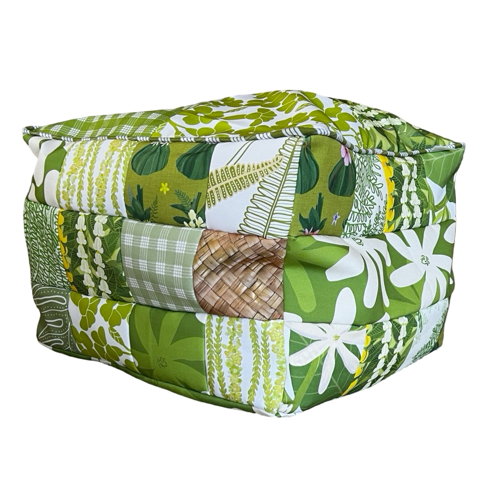 Patchwork Pouf Ottoman Cover Green1