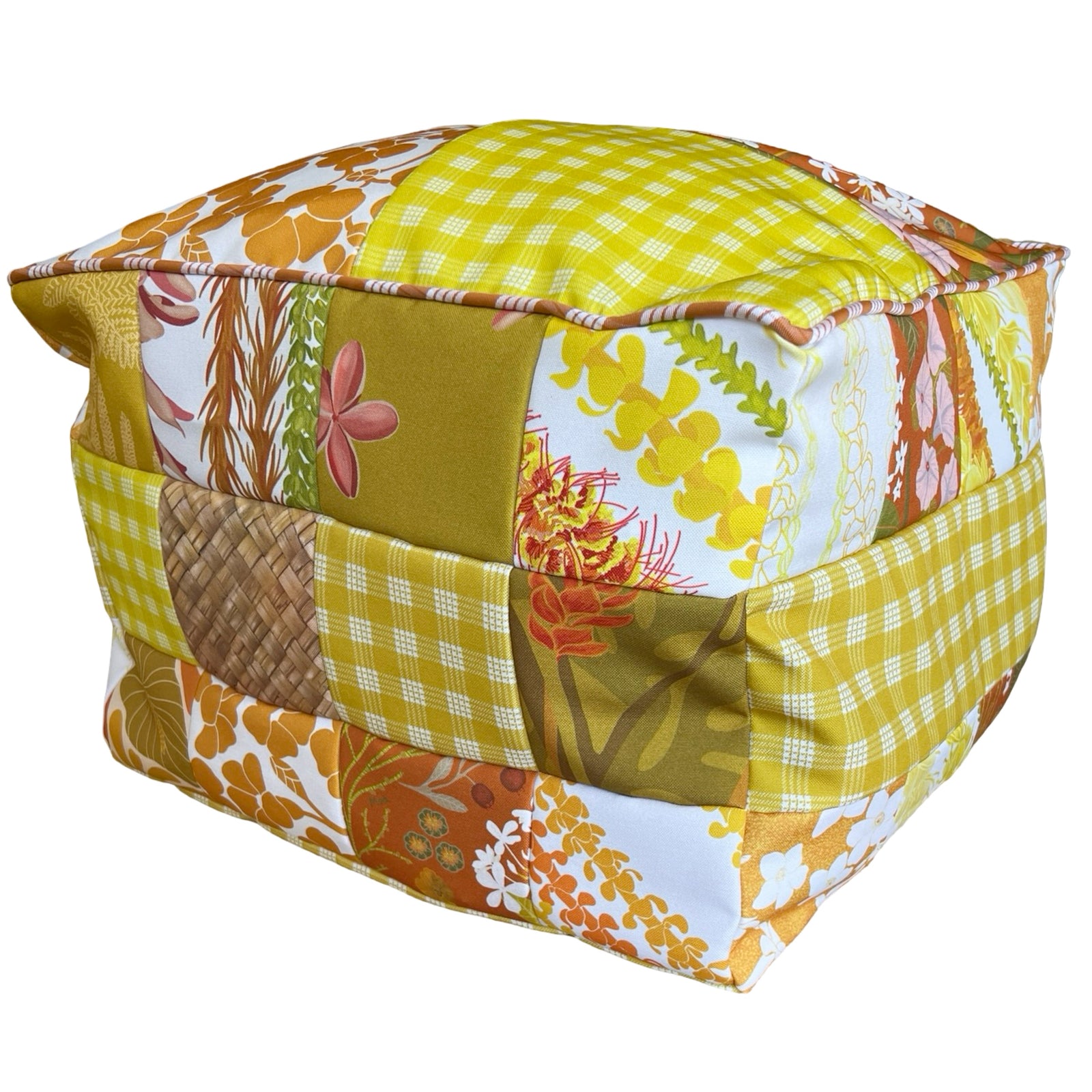 Patchwork Pouf Ottoman Cover Yellow1
