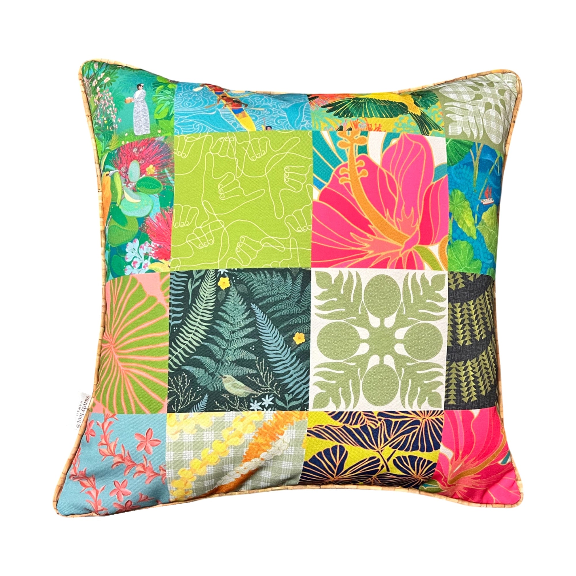 Printed Patchwork Green and Blue Pillow Cover