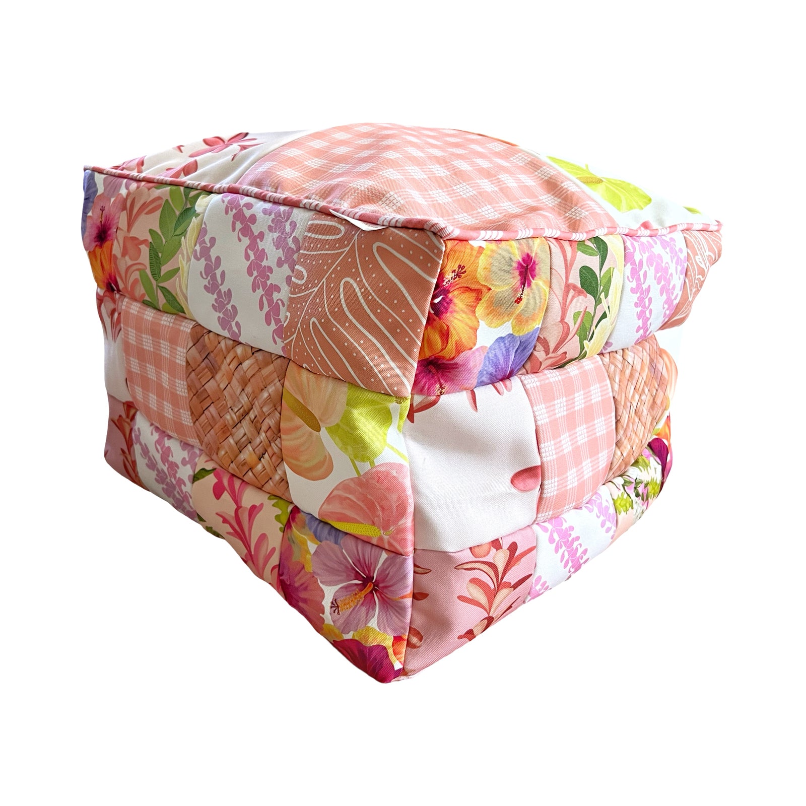 Patchwork Pouf Ottoman Cover Coral1