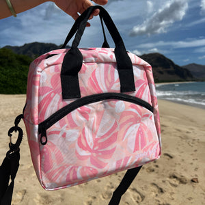 Peachy Pink Monstera Insulated Lunch Tote