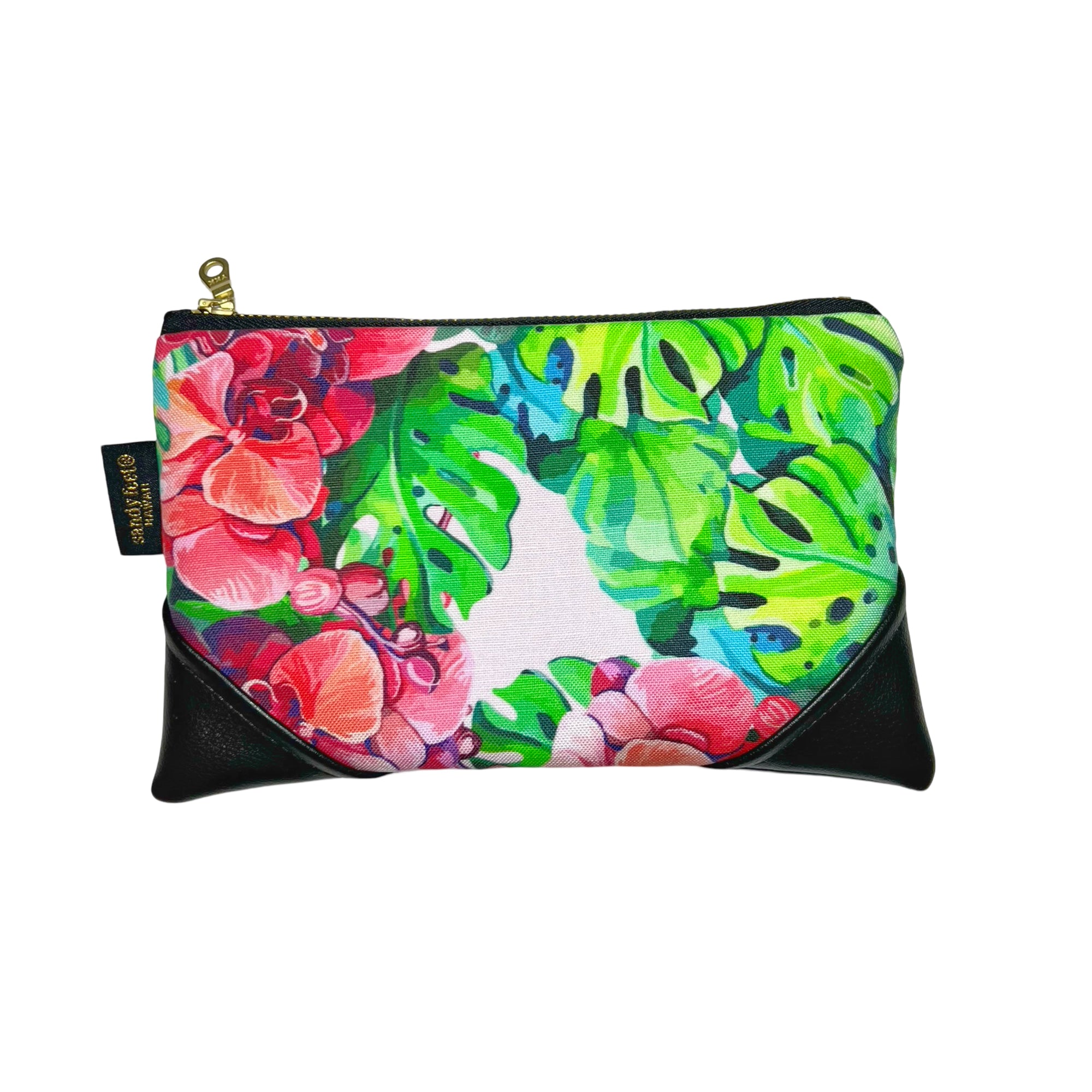 Mini Tropical Orchid & Monstera Zipper Clutch