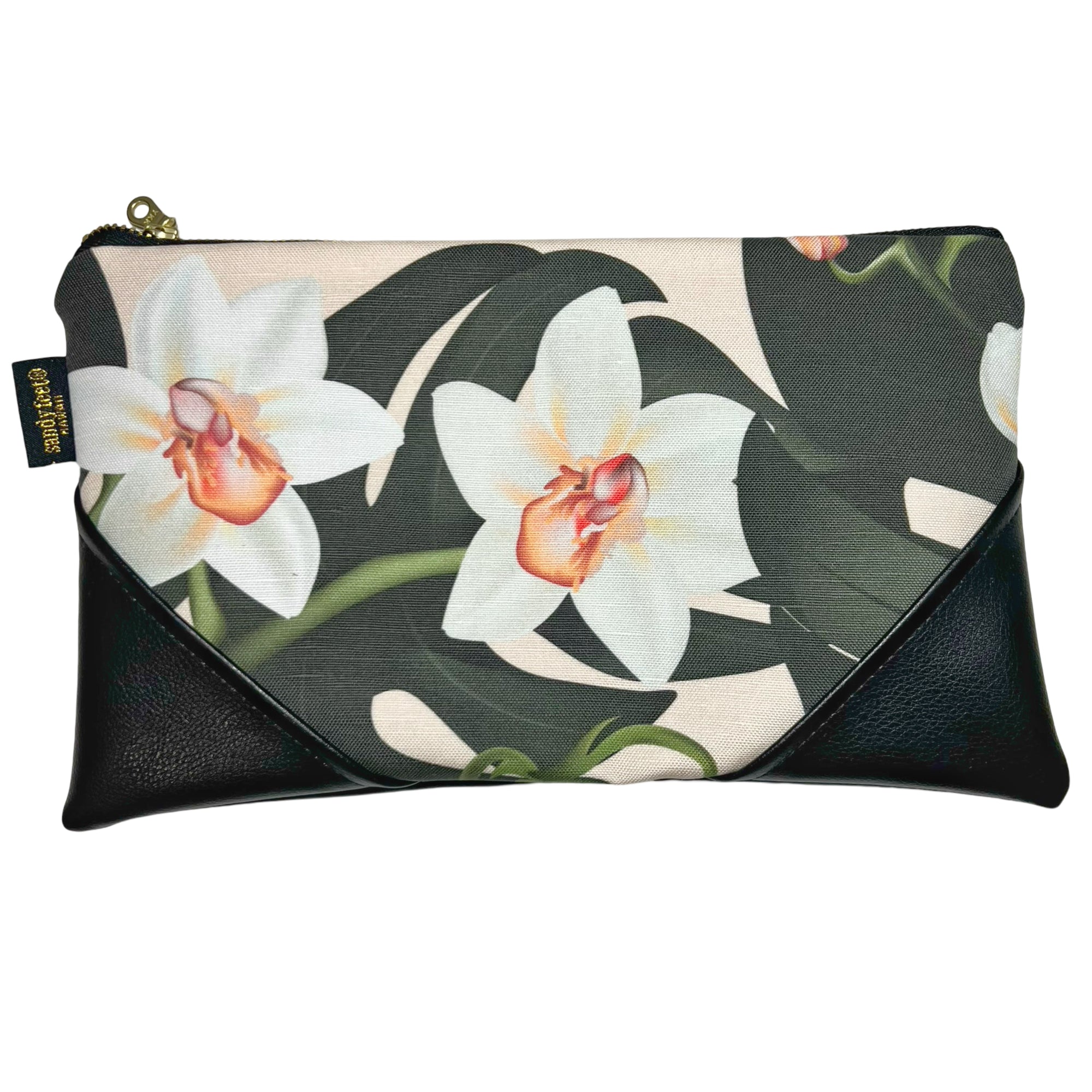 Large Orchid & Monstera Zipper Clutch