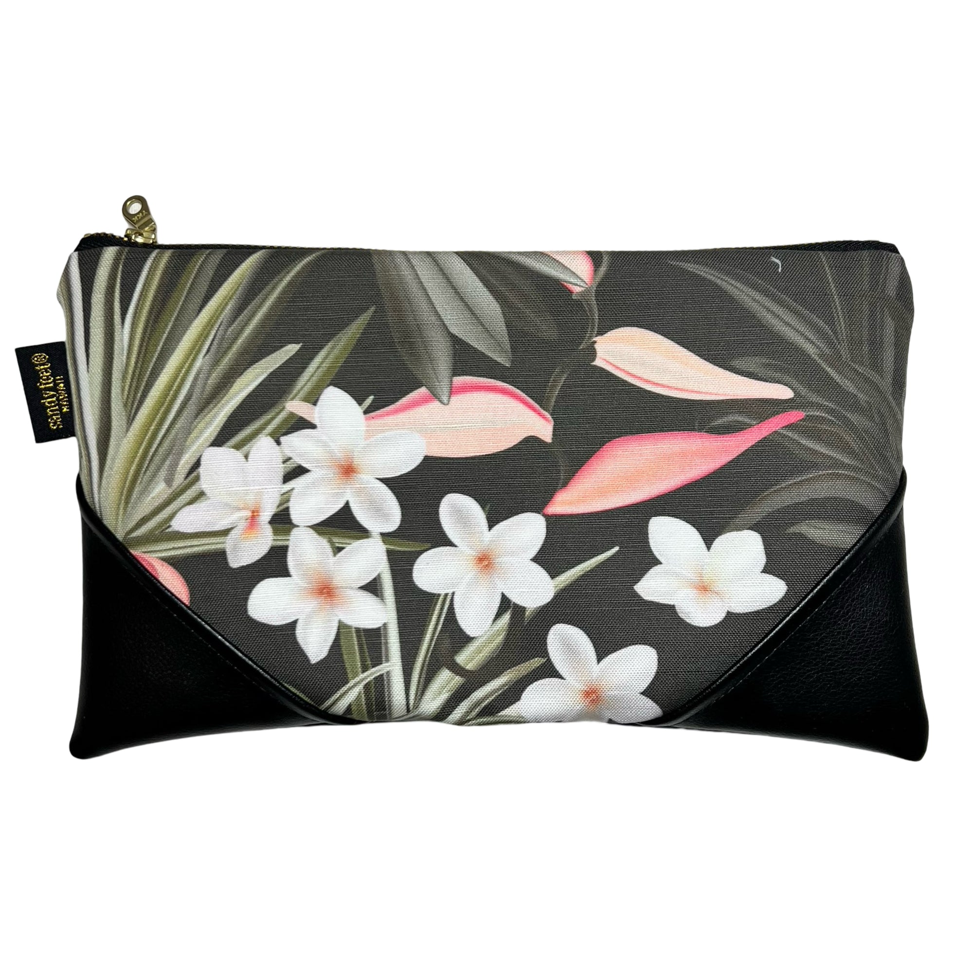 Large Pua Melia & Palms Zipper Clutch