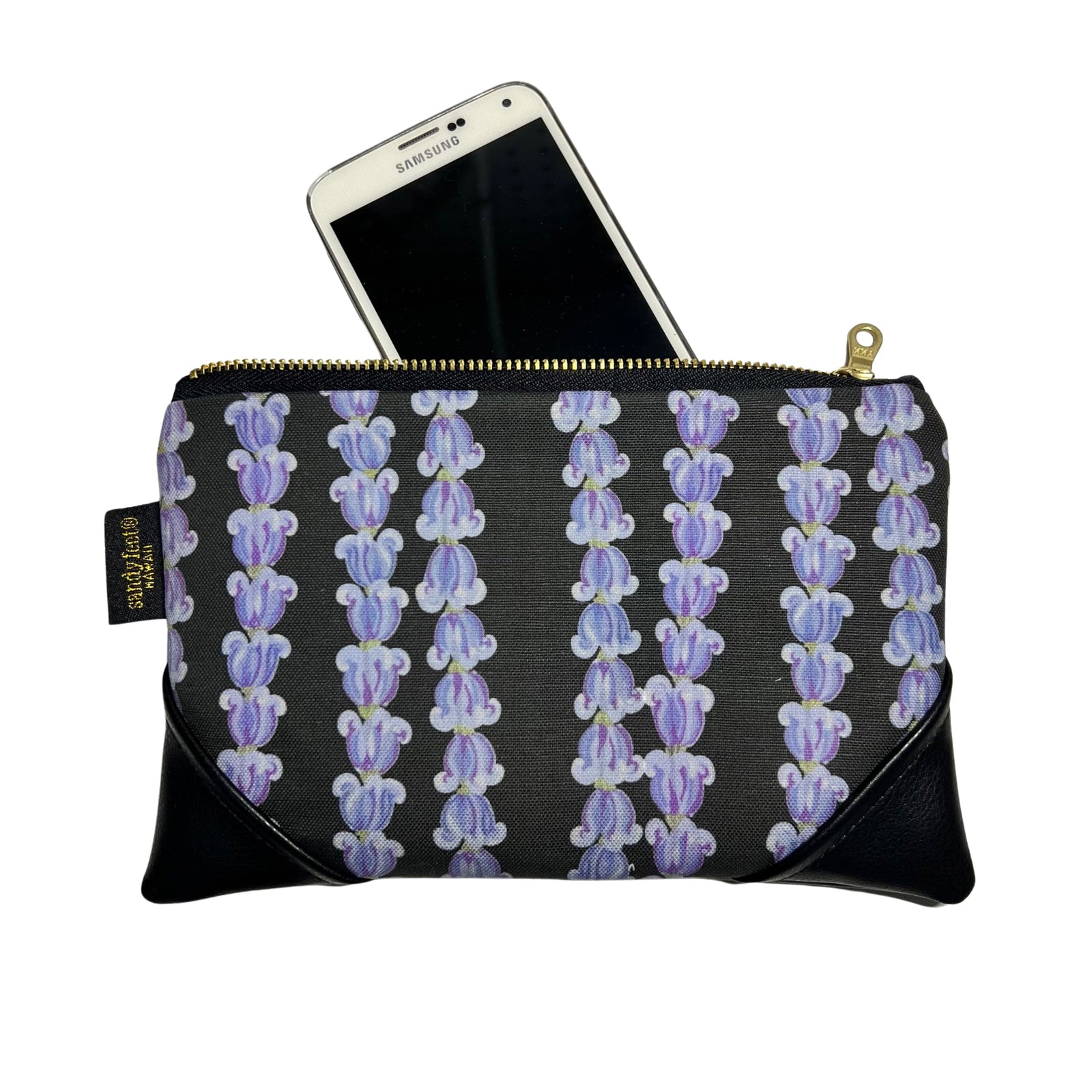 Mini Crown Flower Black Zipper Clutch