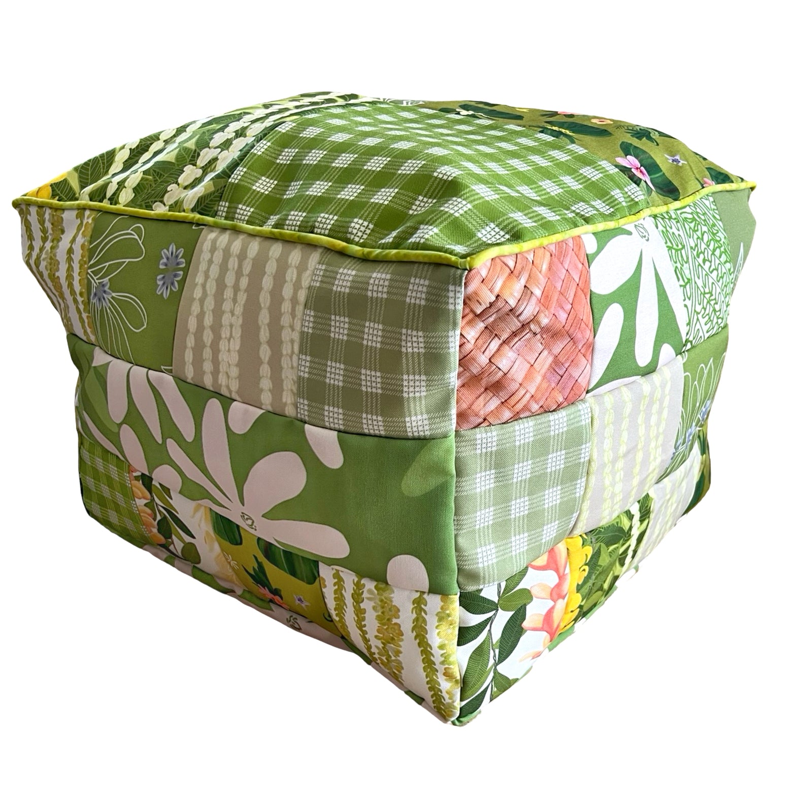 Patchwork Pouf Ottoman Cover Green3