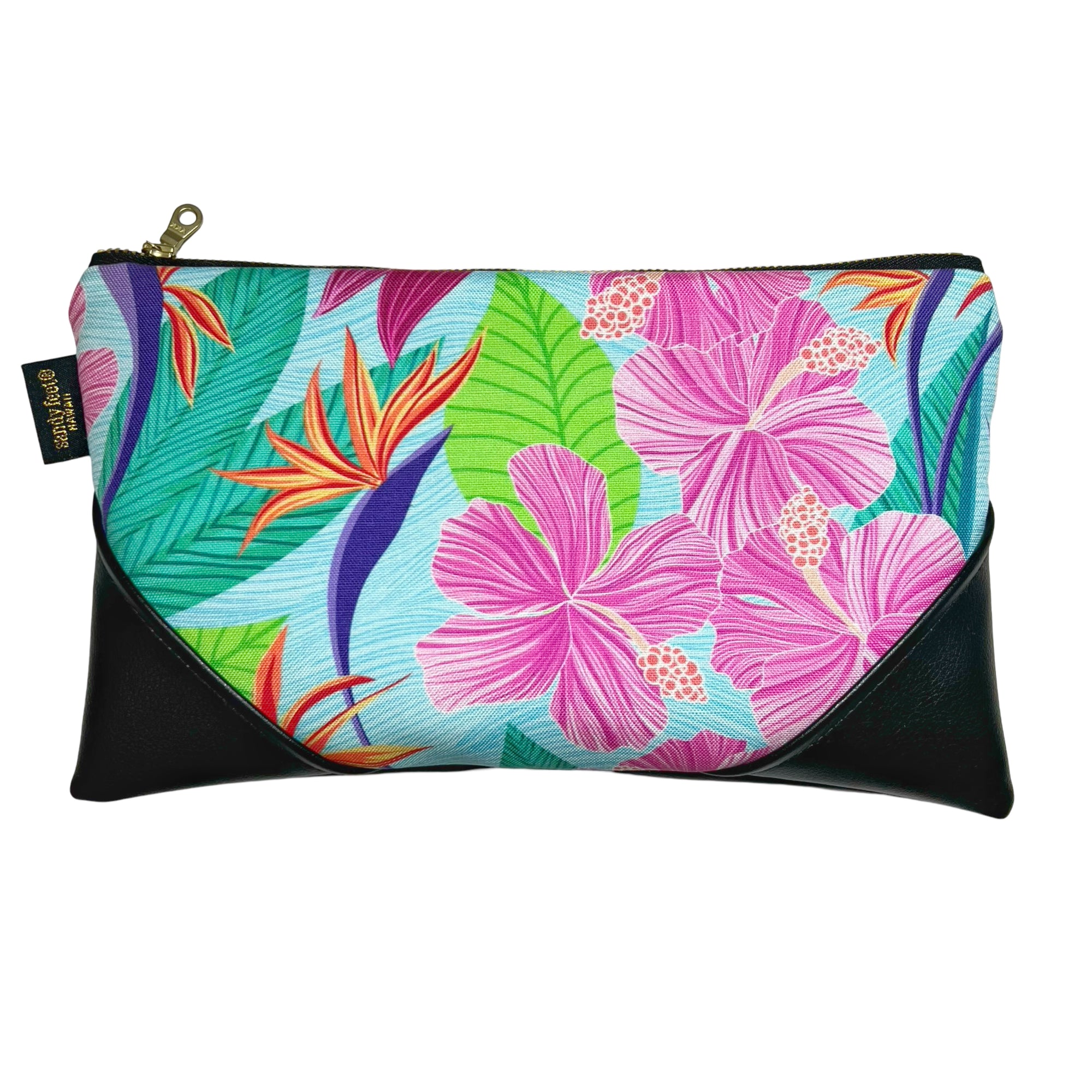 Large Pink Hibiscus Zipper Clutch