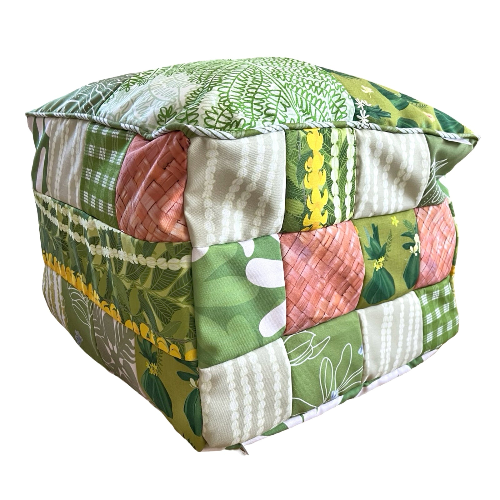 Patchwork Pouf Ottoman Cover Green2