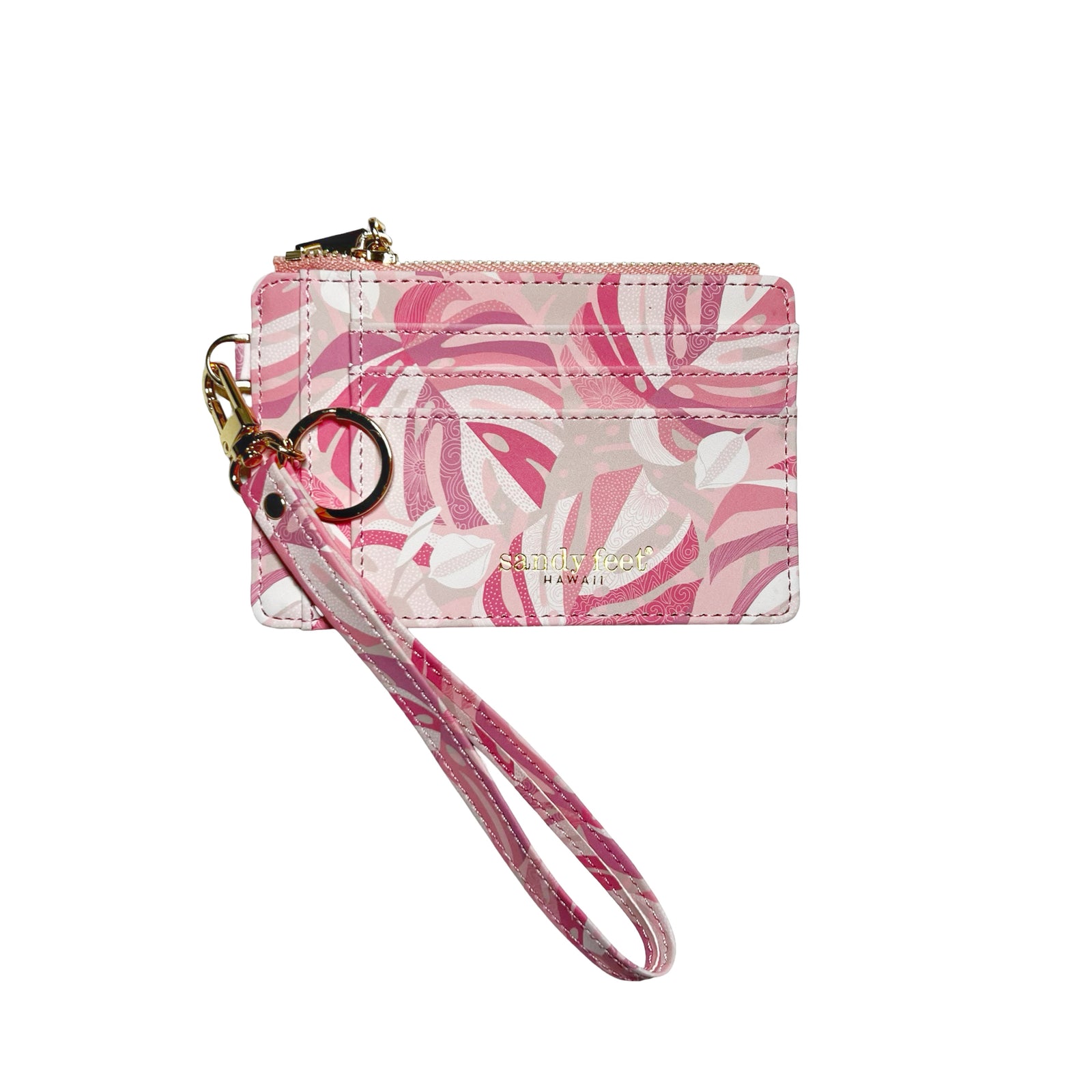 Pink Monstera Slim RFID Blocking Credit Card Holder Wristlet