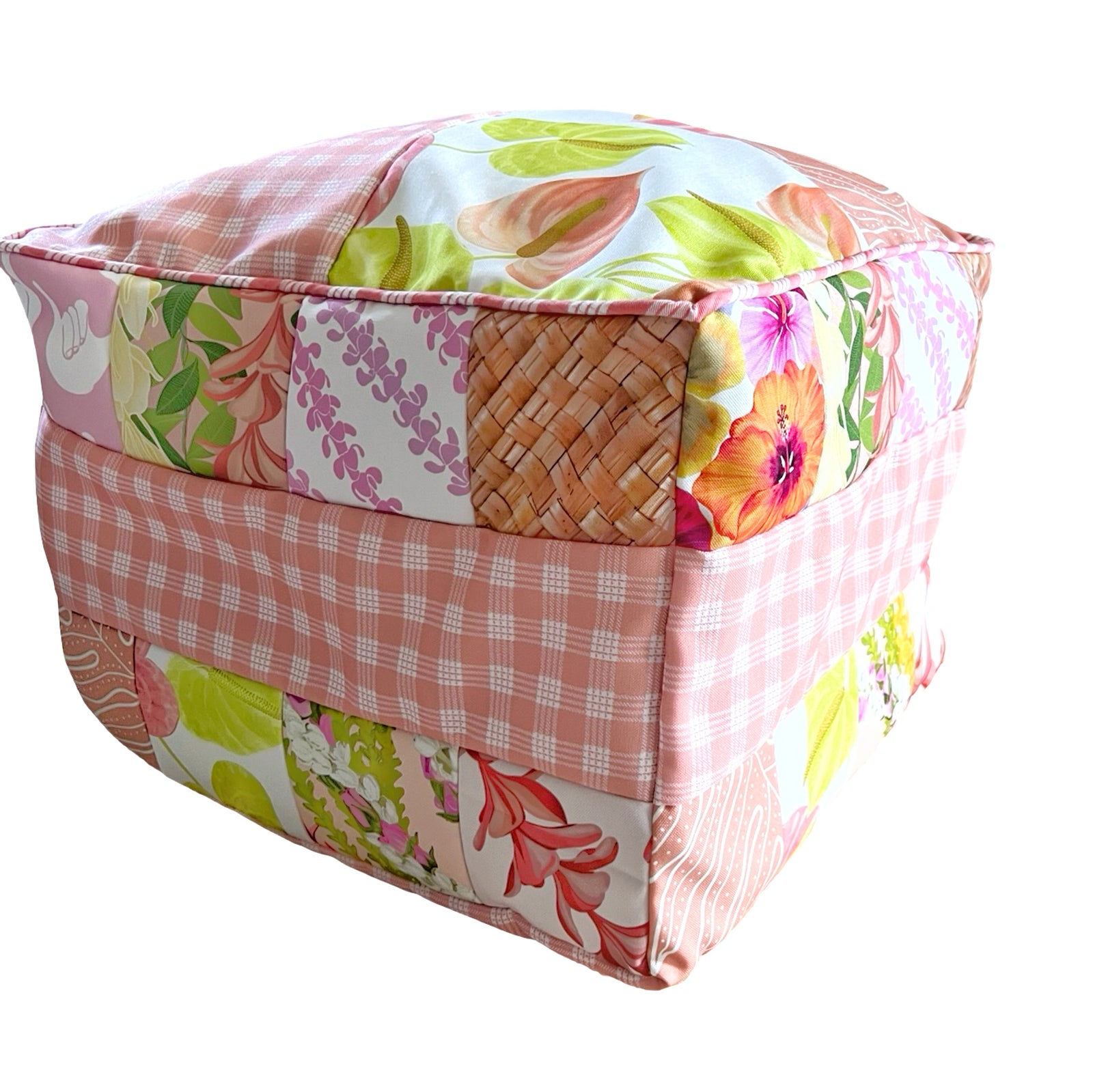 Patchwork Pouf Ottoman Cover Coral2