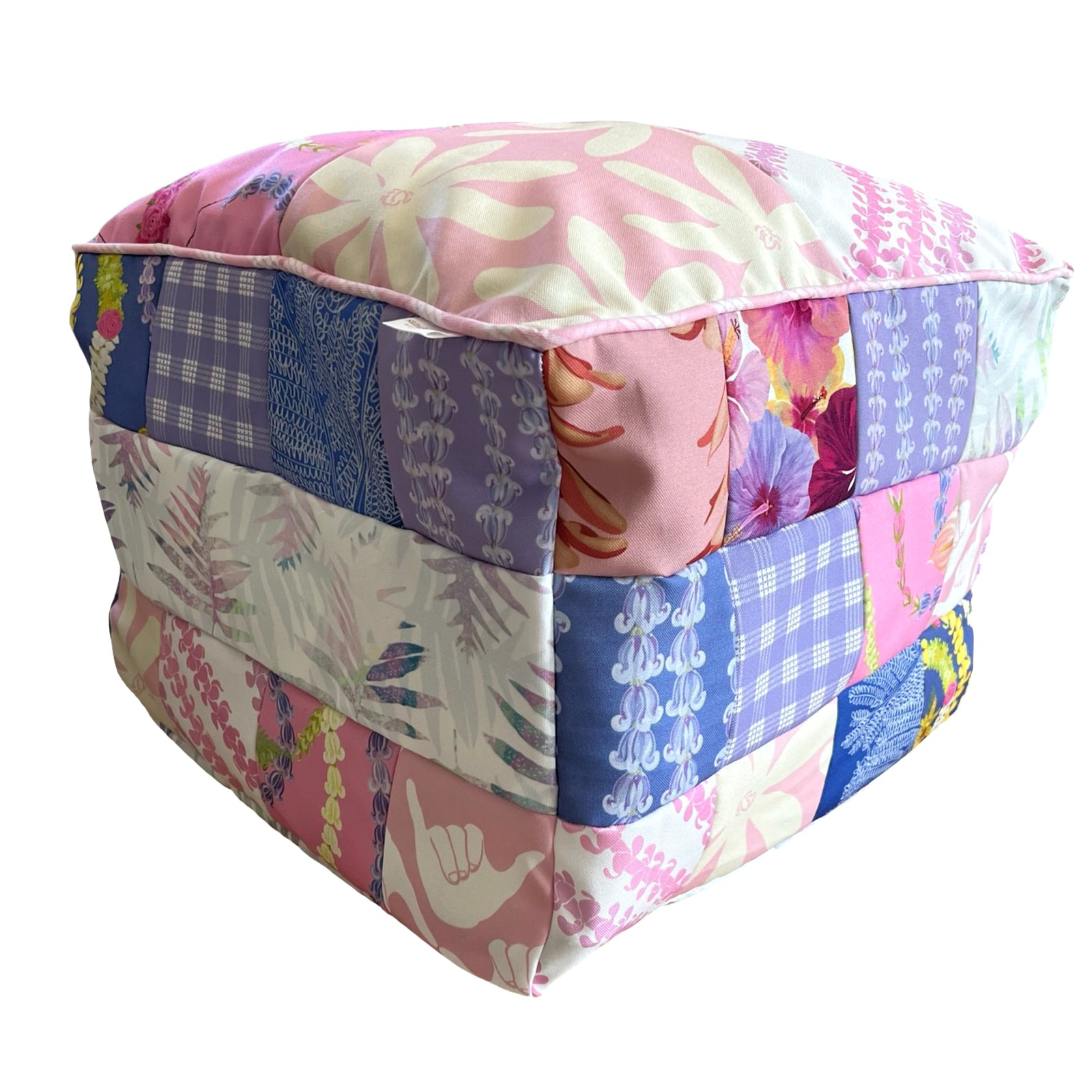 Patchwork Pouf Ottoman Cover Pink/Purple