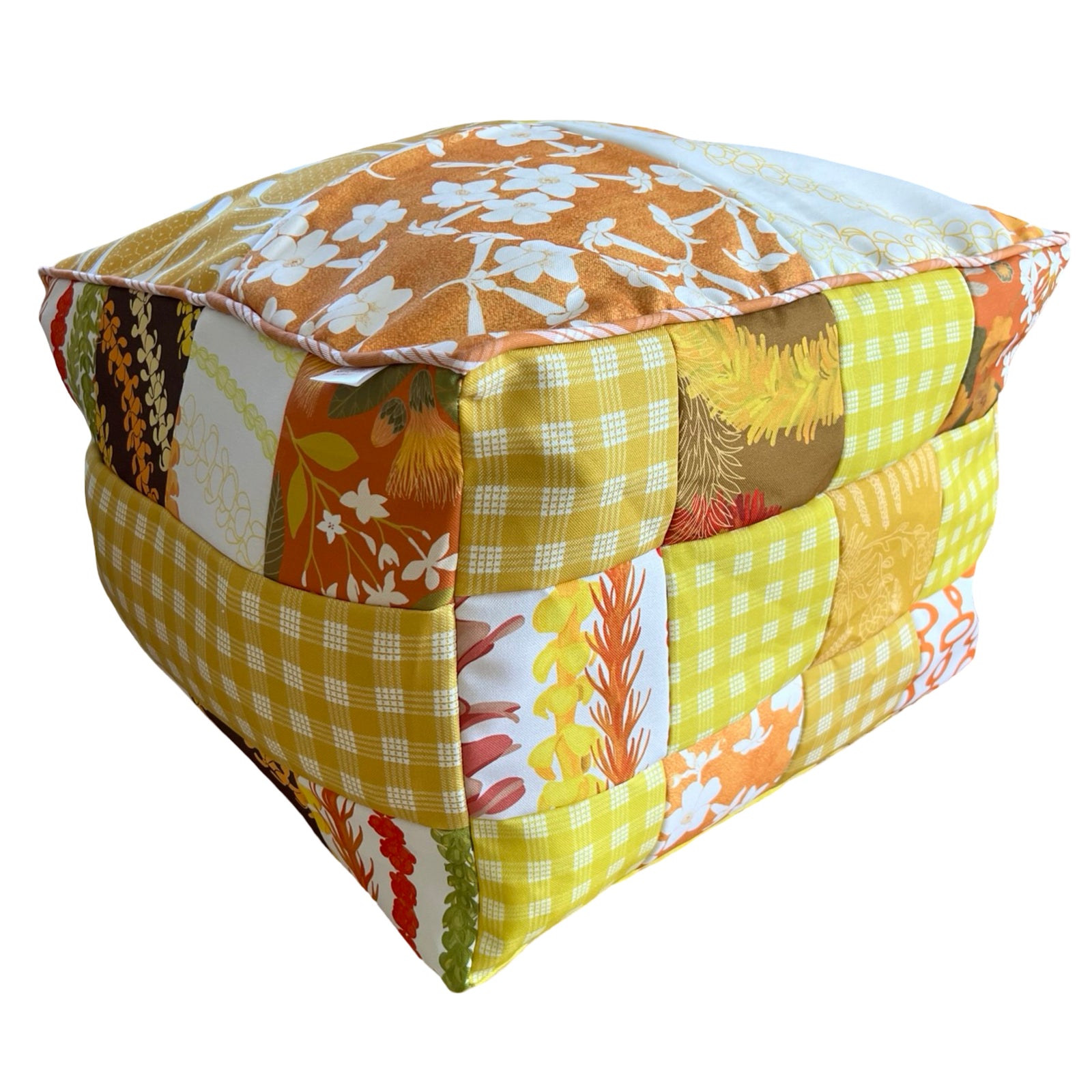 Patchwork Pouf Ottoman Cover Yellow2