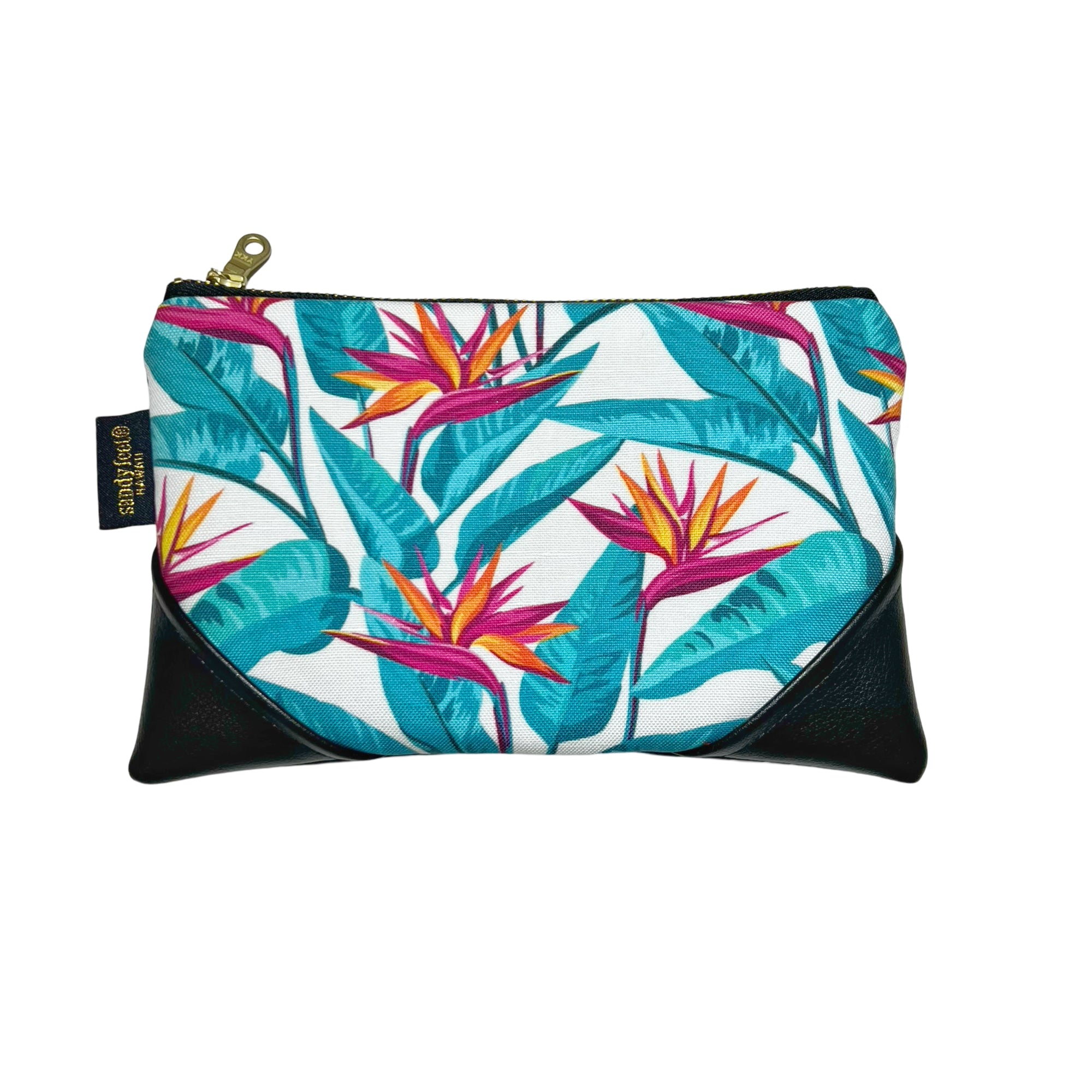 Mini Teal Bird of Paradise Zipper Clutch