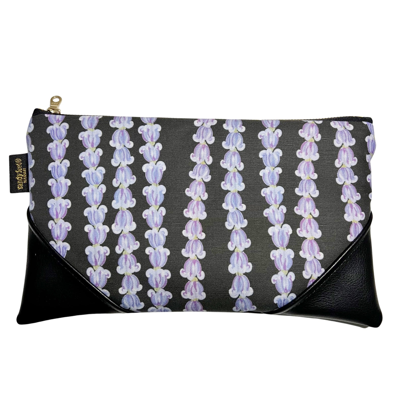 Large Crown Flower Black Zipper Clutch