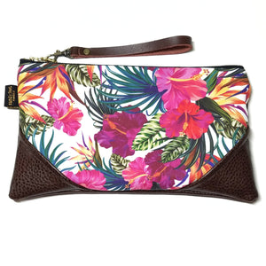 Large Garden Happiness White Zipper Clutch