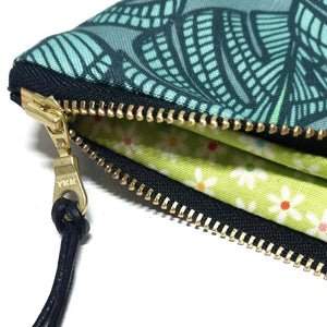 Mini Teal Monstera Zipper Clutch