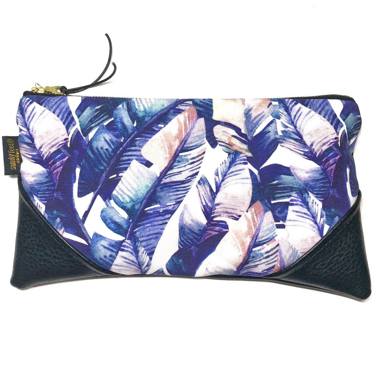Large Watercolor Purple Banana Palm Zipper Clutch