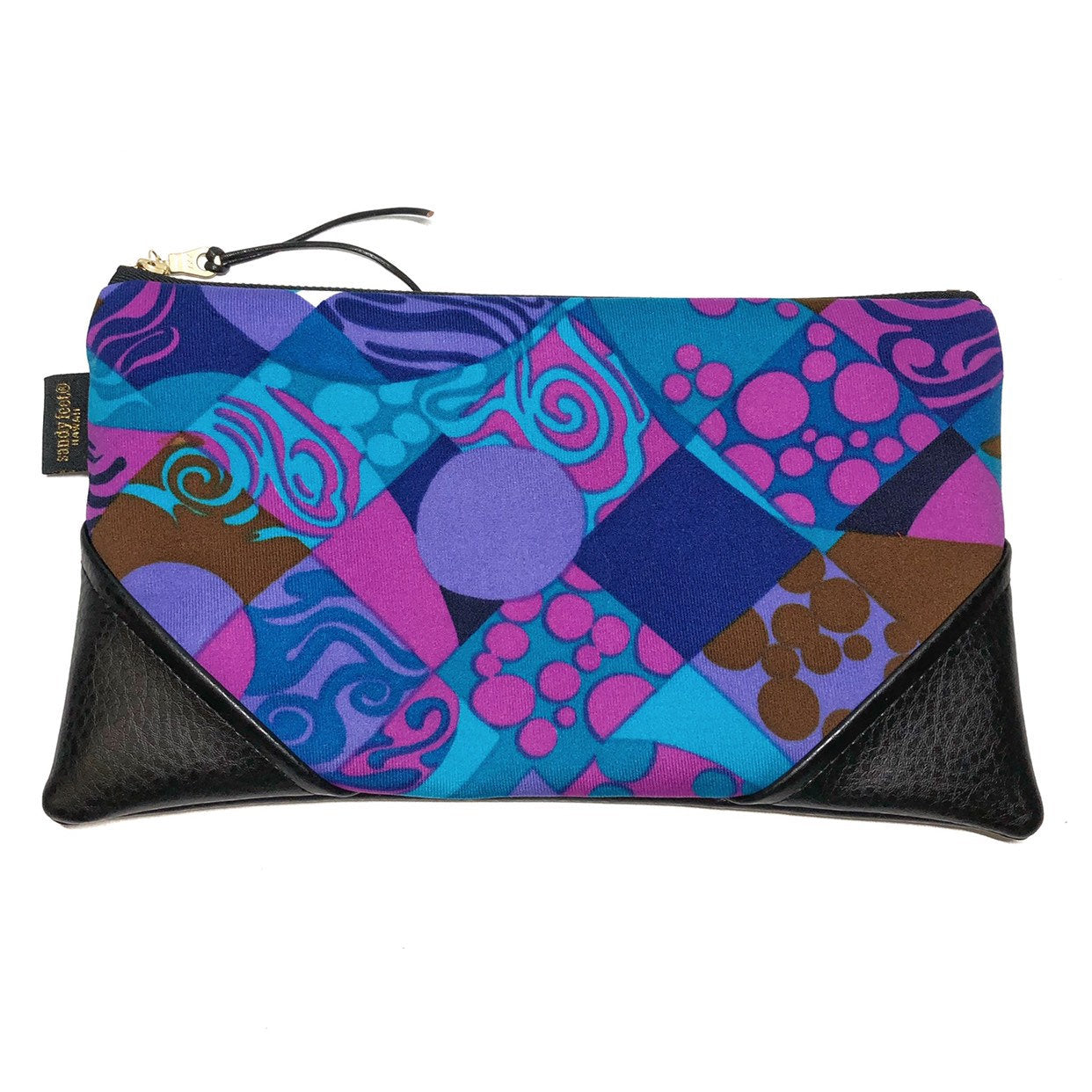 Vintage Hawaii Blue & Purple Large Zipper Clutch