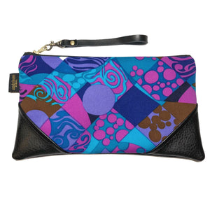 Vintage Hawaii Blue & Purple Large Zipper Clutch