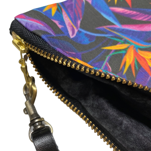 Mini Bold Bird of Paradise x Black Zipper Clutch