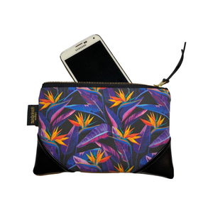Mini Bold Bird of Paradise x Black Zipper Clutch
