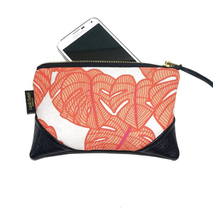 Mini Orange Monstera Zipper Clutch